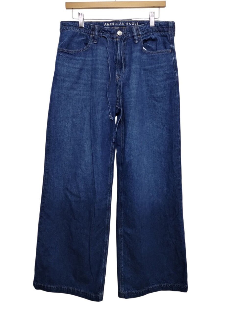 American Eagle Strigid Low Rise Ultra Wide Leg Jeans Womens 2 Regular Drawstring